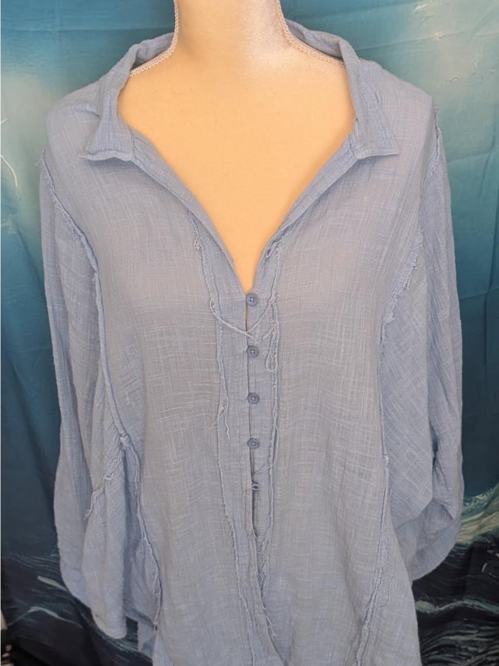 We The Free Soft Light Blue Gauze Button Shirt Dress